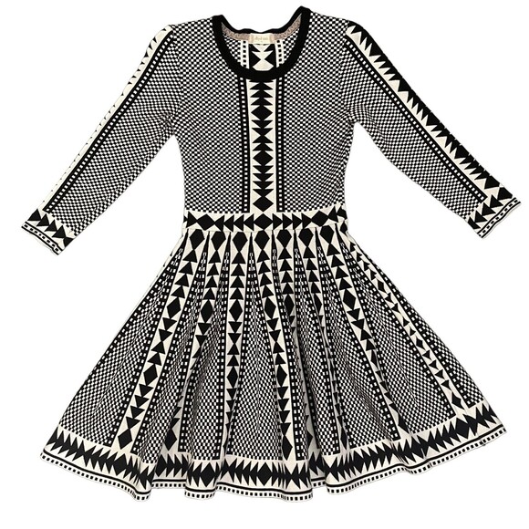 Altard State Black White Sweater Dress Size S Long Sleeves Fit Flare Geometric - Picture 2 of 12